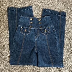 Younique Dark Blue Flare Jeans with Gold Accents